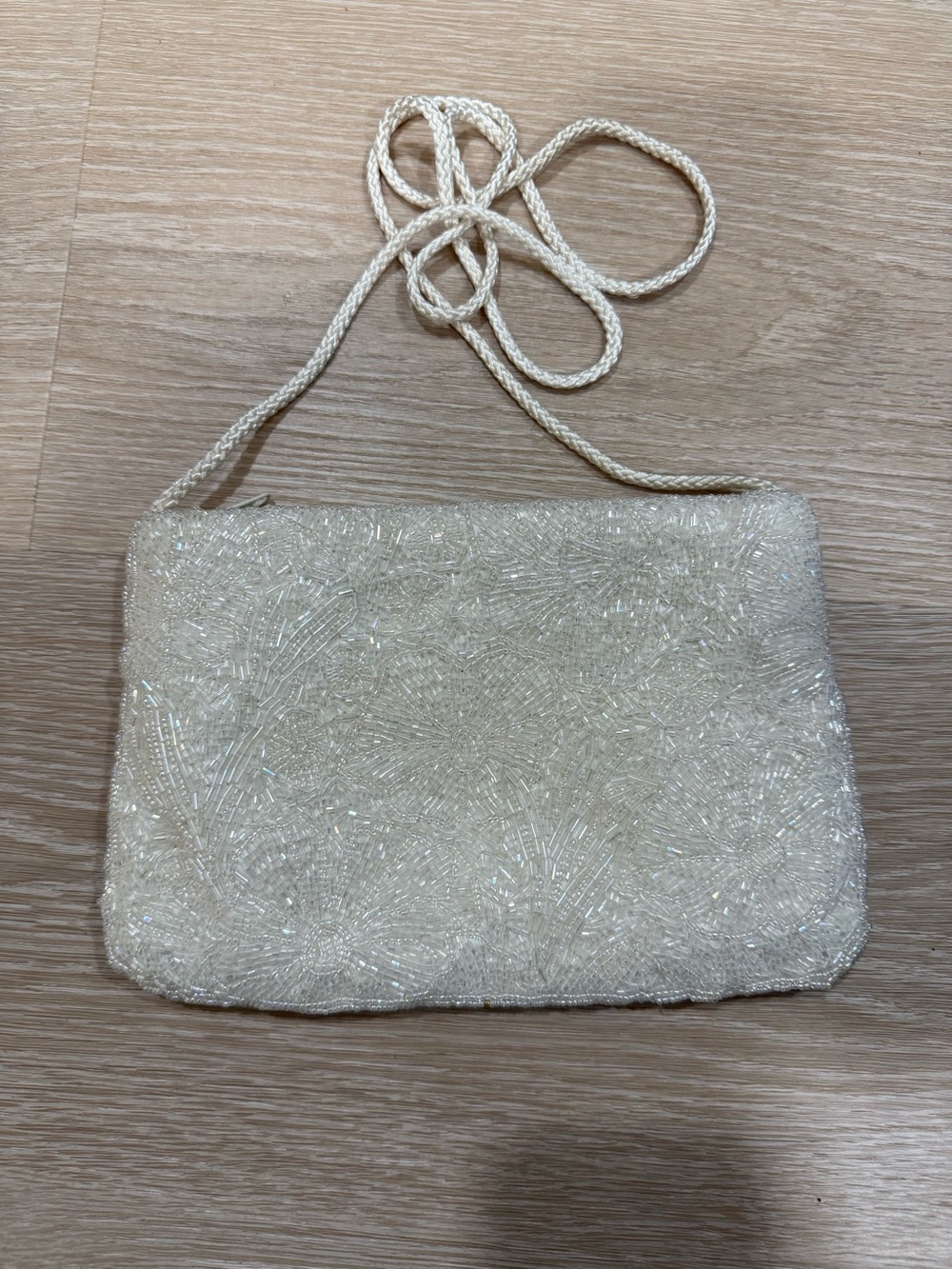 Bechamel Ivory Beaded Evening Clutch with Rope Strap